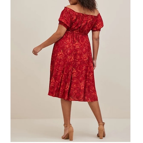 TORRID NWT MIDI RAYON TWILL OFF SHOULDER PEASANT DRESS - Picture 5 of 6